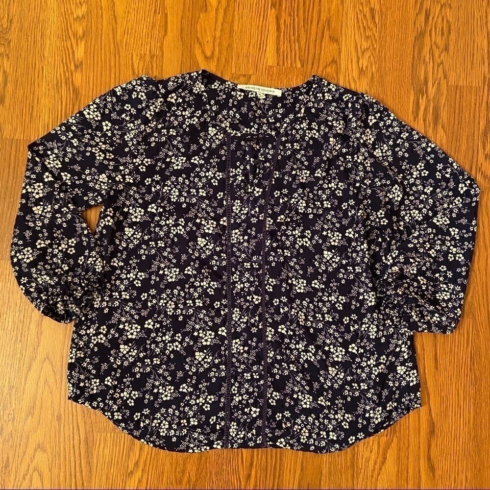 Collective Concepts Navy Floral Chiffon Top Size M